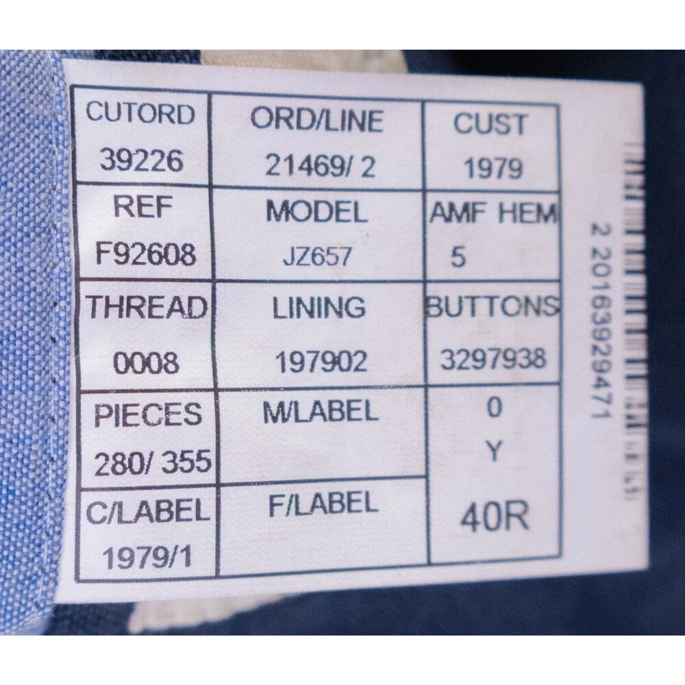 Taylor Stitch 2-Pcs Blue Two Button Cotton Suit Jacket Blazer Sz 40R Pants 36X32